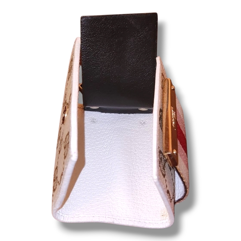 Gucci Signature GG Monogram Sherry Line Cream Red Pink Webbing 6 Key Card Holder - Picture 7 of 14